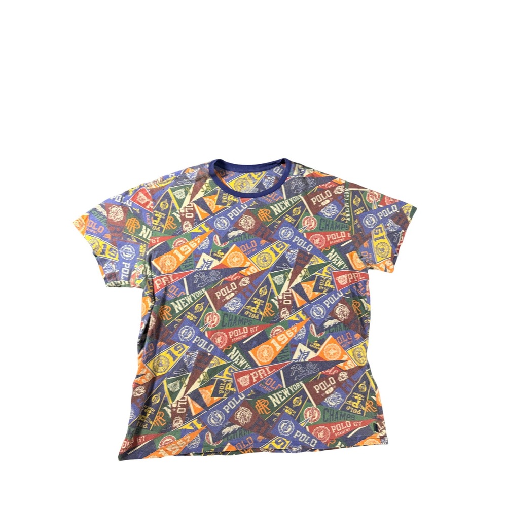 Polo Ralph Lauren Men XL All Over Pennant Print T-Shirt Multi Color Collegiate
